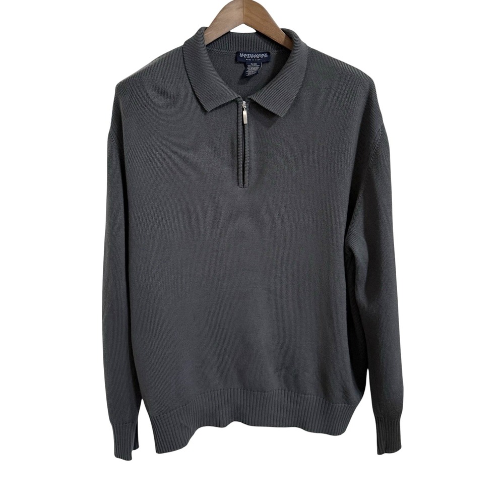 Hathaway Platinum Sweater Mens XL Gray 1/4 Zip 100% Merino Wool Made In Italy